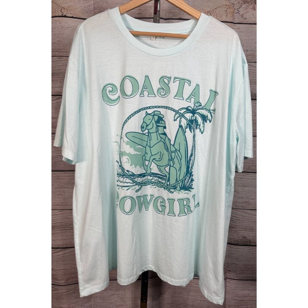 Cato Women’s Graphic Print Tee Crew Neck Short Sleeve Teal Size 18/20W NWT